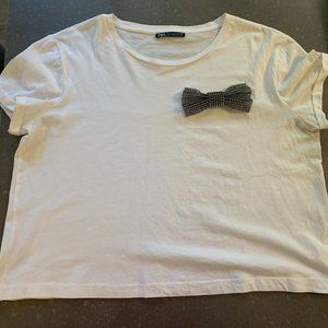 Zara Crop Top; M; Silver rhinestoned bow attached